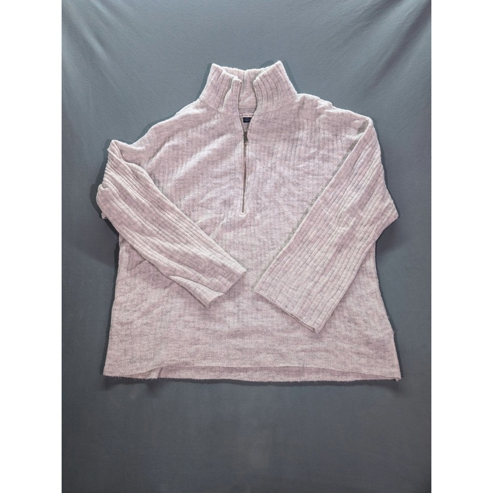 American Eagle Womens Quarter Zip Ribbed Knit Sweater Heather Grey Med